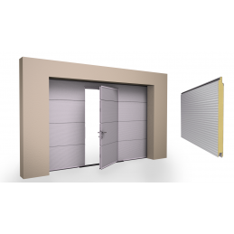 Porte de garage sectionnelle avec portillon intégré - Micro-rainure - RAL 9006