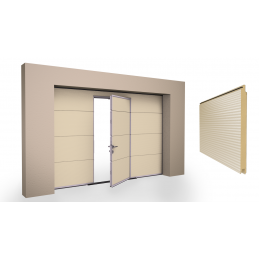Porte de garage sectionnelle avec portillon intégré - Micro-rainure - RAL 1015